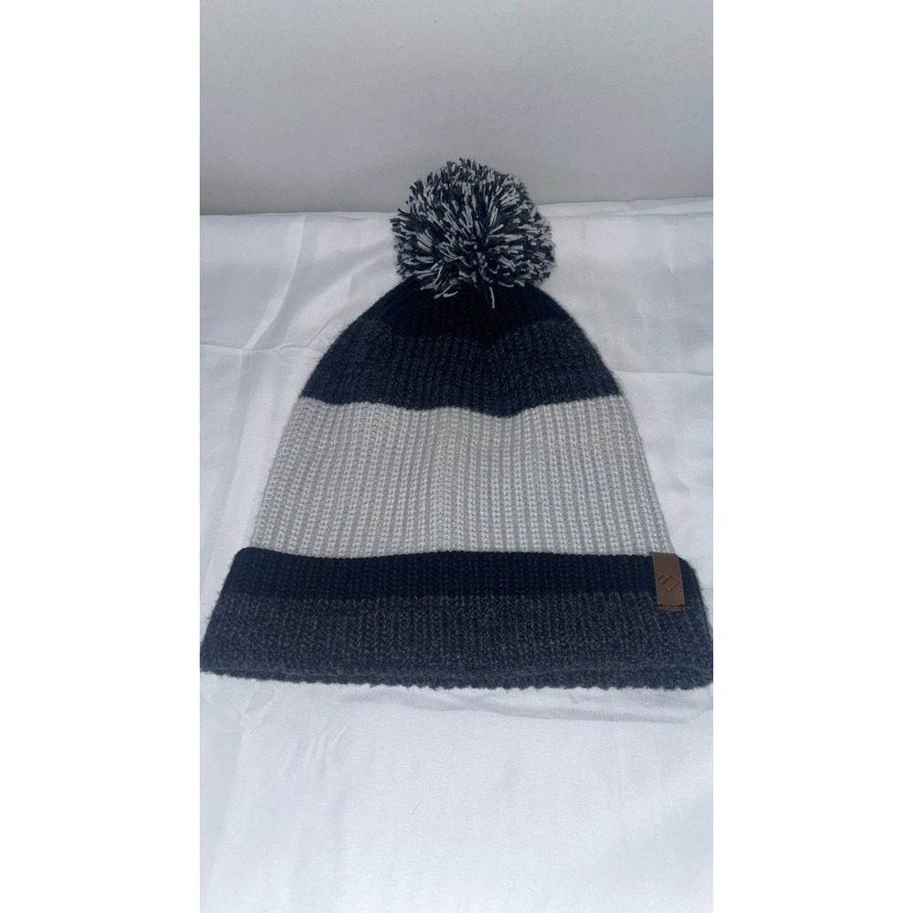 Obermeyer Knit Beanie Grey Black Colorblock Pom‎ Pom Winter Ski Hat One Size